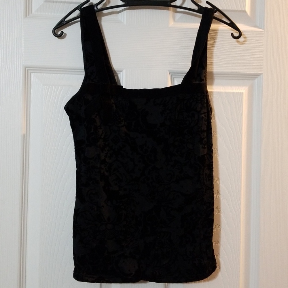 Black top with velvet flower design
